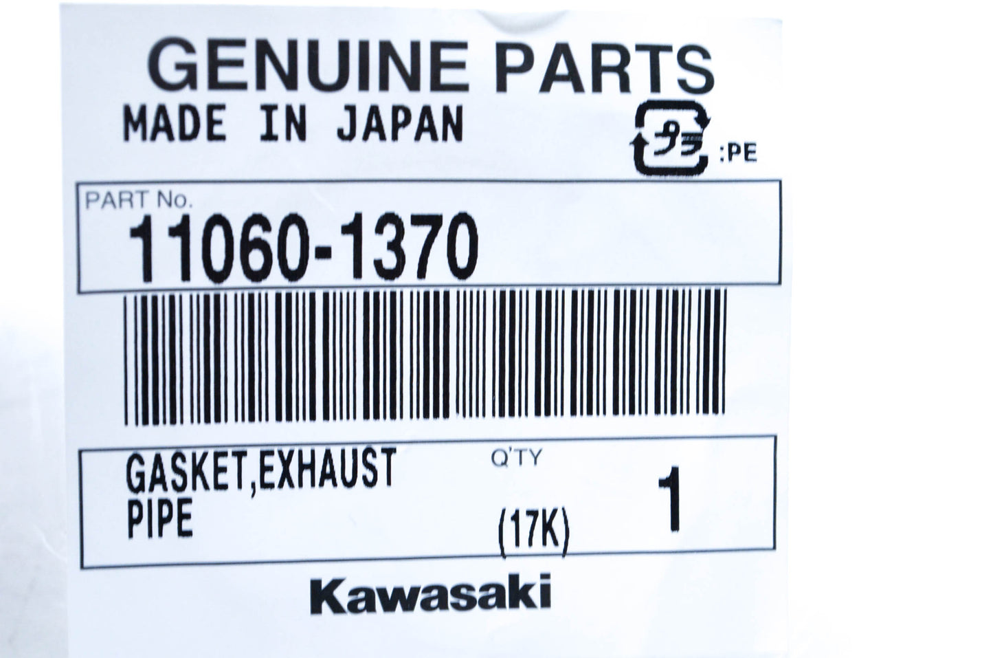 New OEM Kawasaki 11060-1370 Exhaust Pipe Gasket NOS