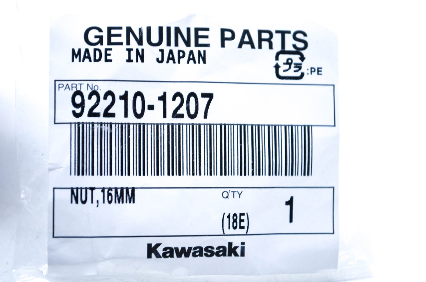 New OEM Kawasaki 92210-1207 16mm Nut NOS