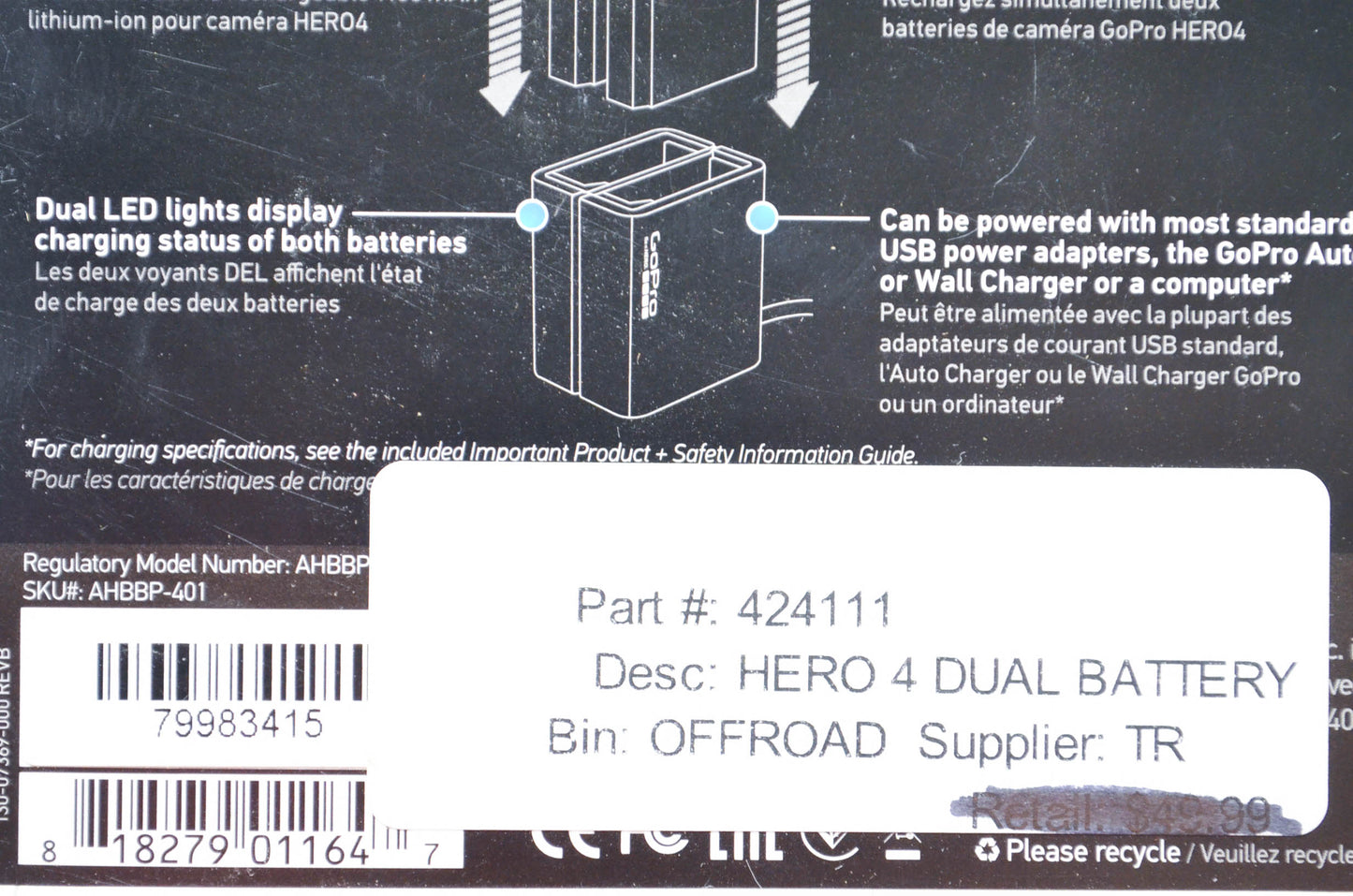 GoPro 424111, AHBBP-401 Hero 4 Dual Charger NOS