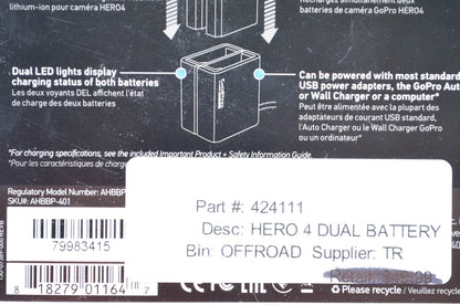 GoPro 424111, AHBBP-401 Hero 4 Dual Charger NOS