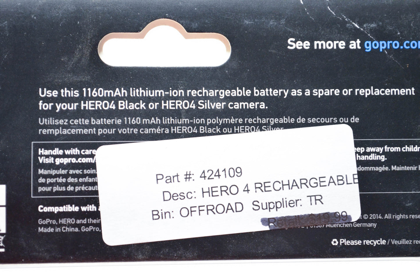 GoPro 424109, AHDBT-401 Hero 4 Rechargable Battery NOS