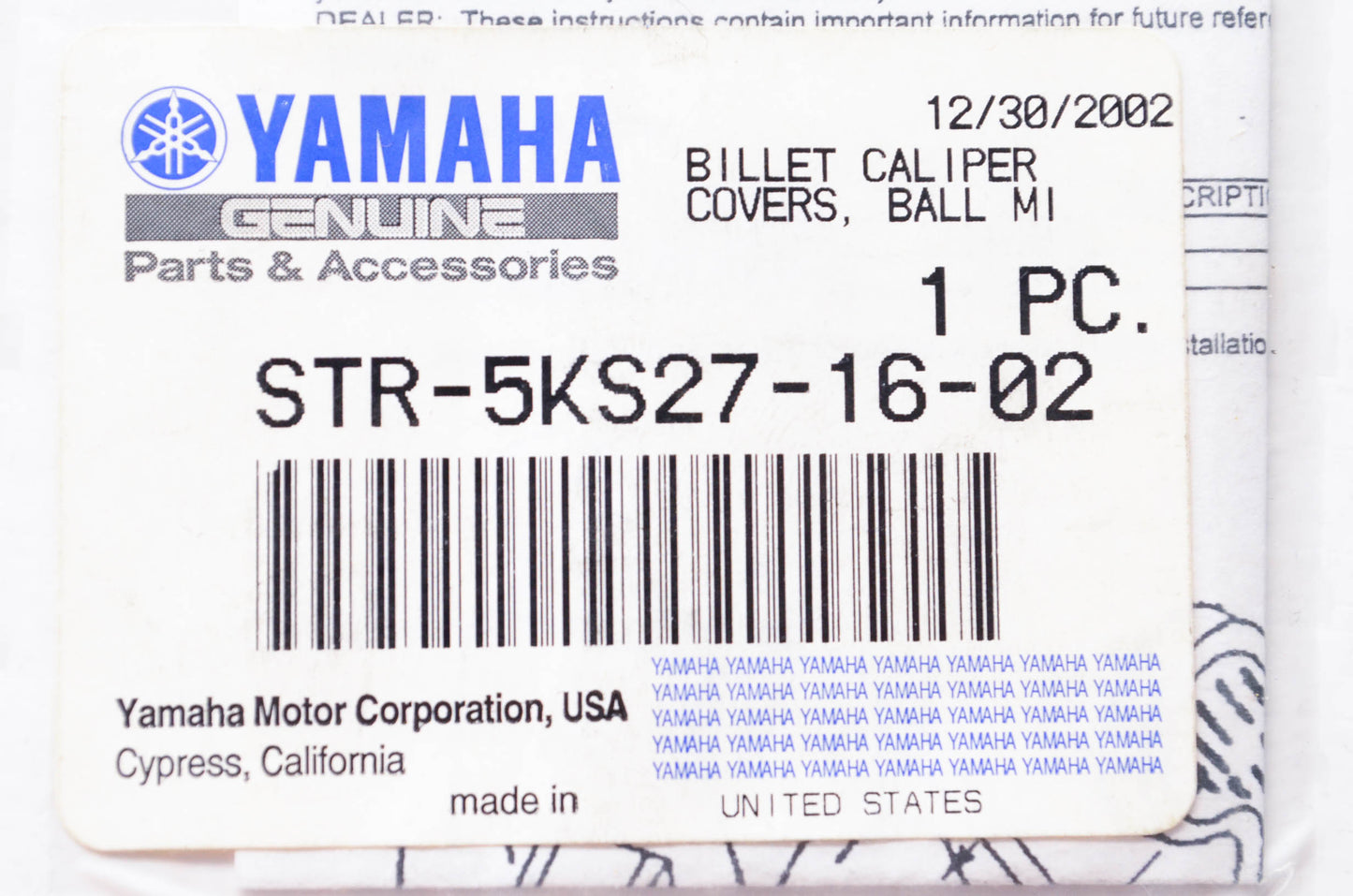 New OEM Yamaha STR-5KS27-16-02 Billet Caliper Cover NOS