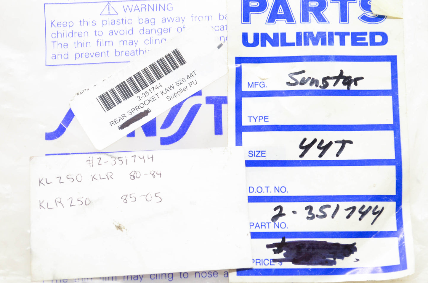 SunStar 2-351744 Rear Sprocket 44T NOS