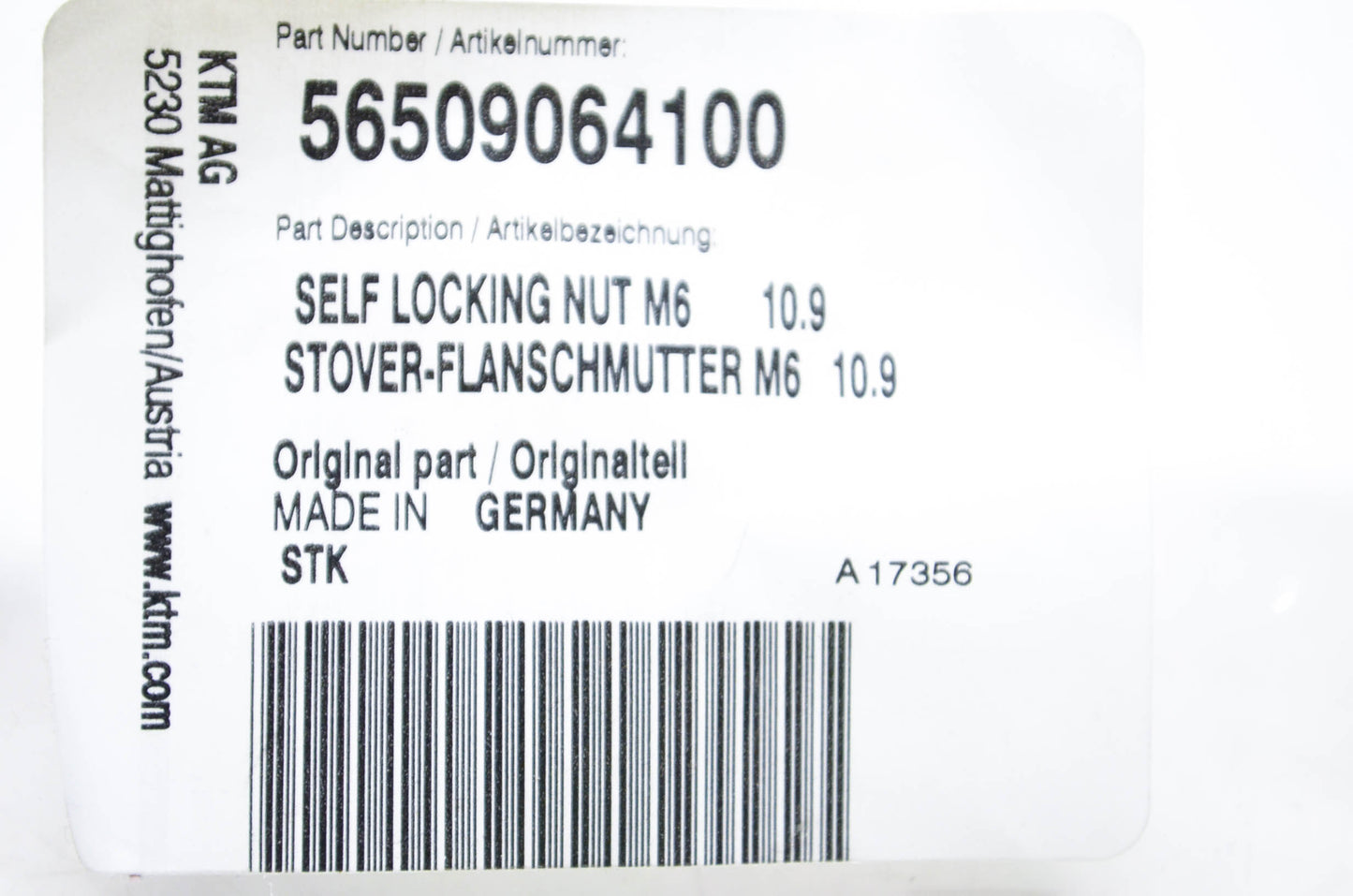 New OEM KTM 56509064100 Self Locking Nut NOS