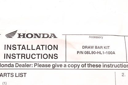New OEM Honda 08L90-HL1-100A Draw Bar Kit NOS