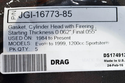 Genuine James Gaskets JGI-16773-85 Cylinder Head Gasket Kit NOS