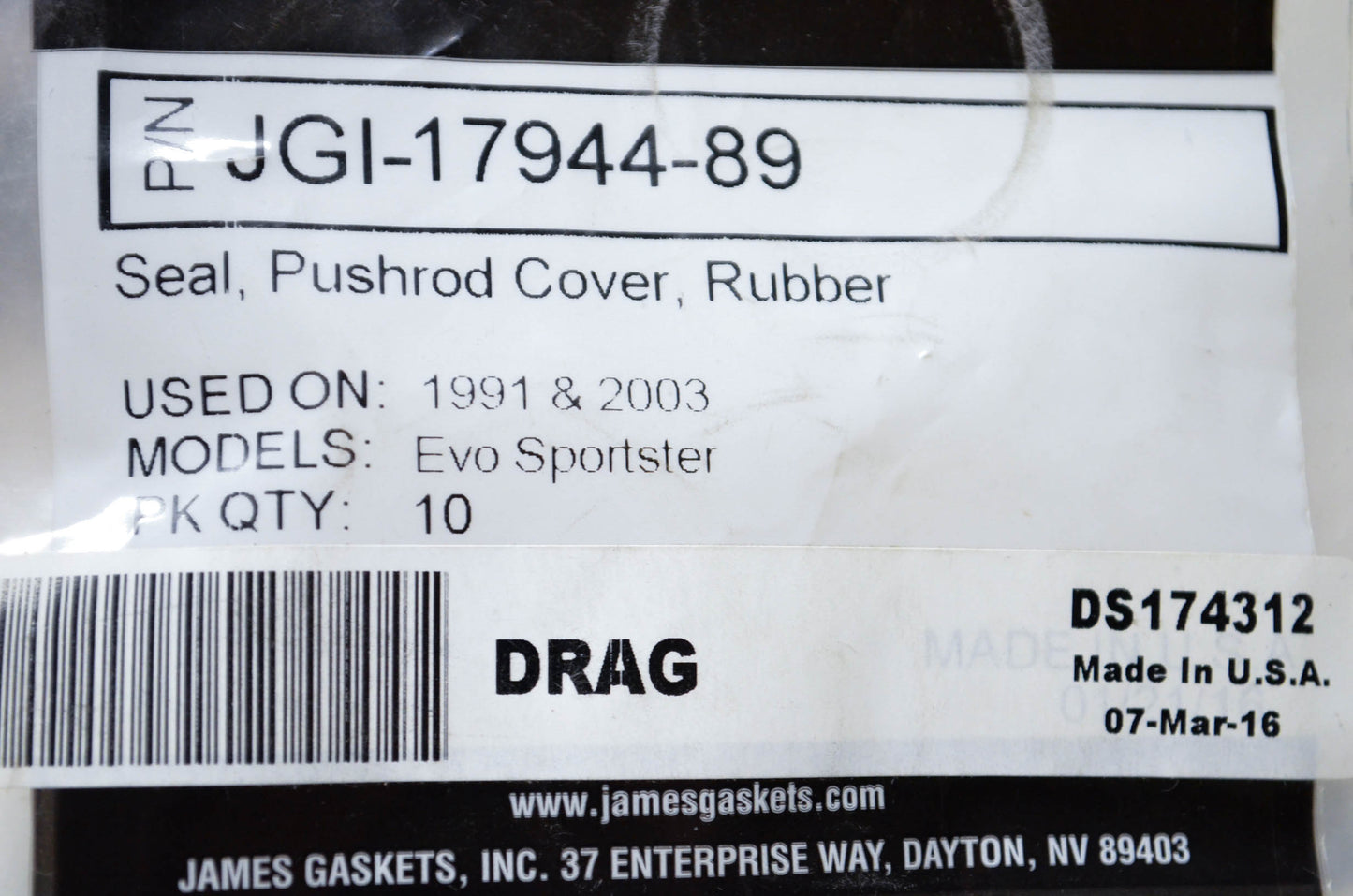 Genuine James Gaskets JGI-17944-89 Pushrod Cover Gasket Kit NOS