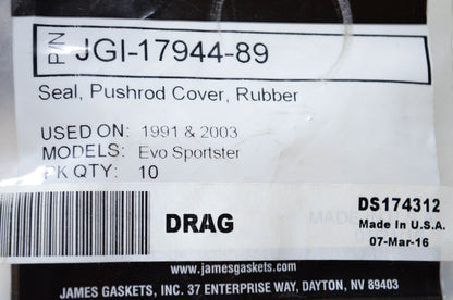 Genuine James Gaskets JGI-17944-89 Pushrod Cover Gasket Kit NOS