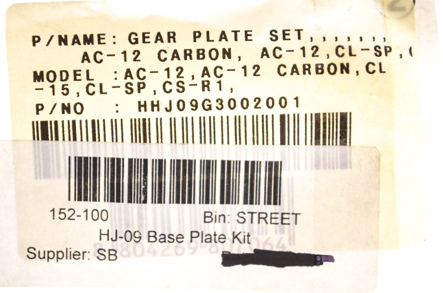 HJC 152-100, HHJ09G3002001 Gear Plate Kit NOS