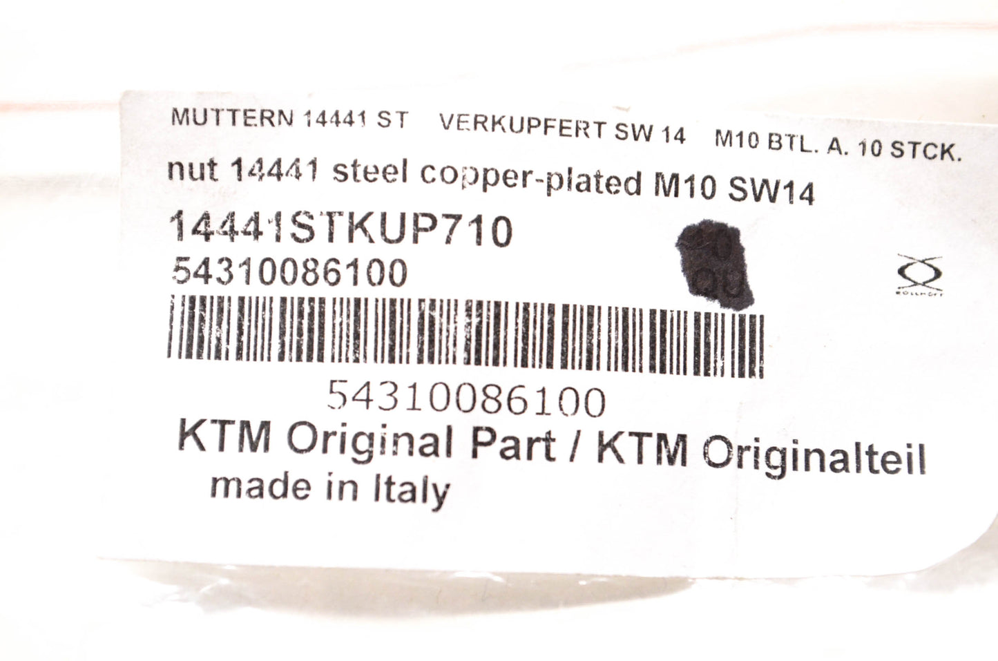 New OEM KTM 54310086100, 14441STKUP710 Steel Copper Plated Nut NOS