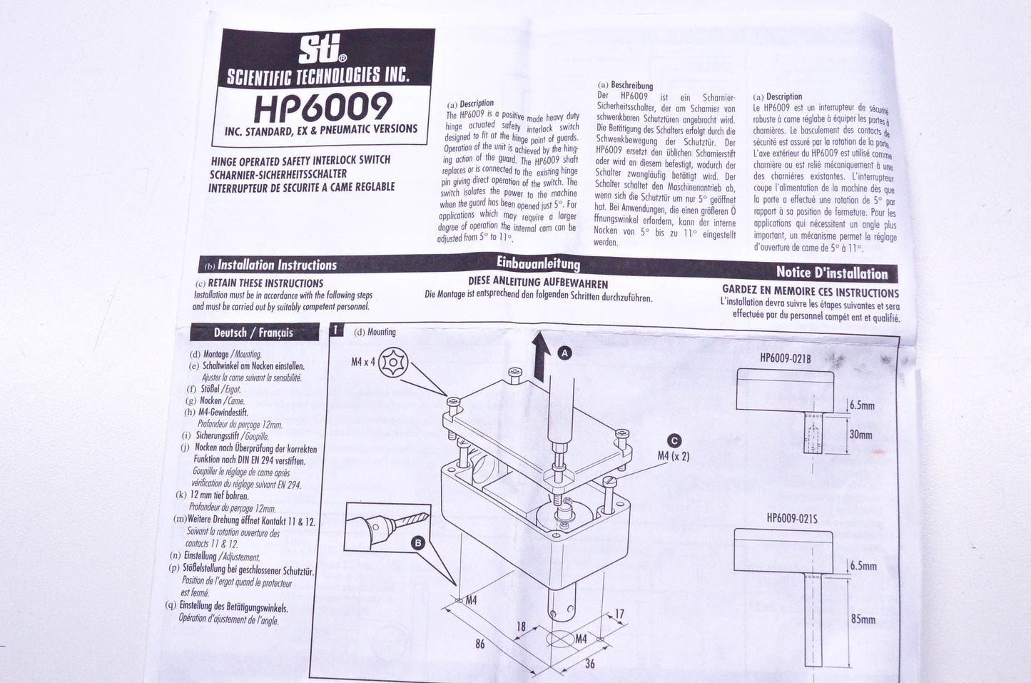 Sti 44502-0110 Safety Switch Assembly HP6009 NOS