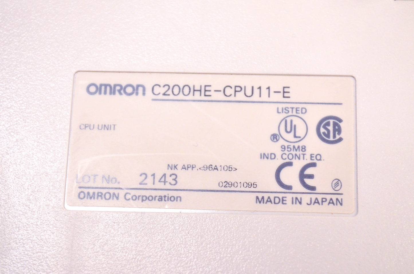 Omron C200HE-CPU11-E, 34-0506 Programmable Controller Assembly NOS
