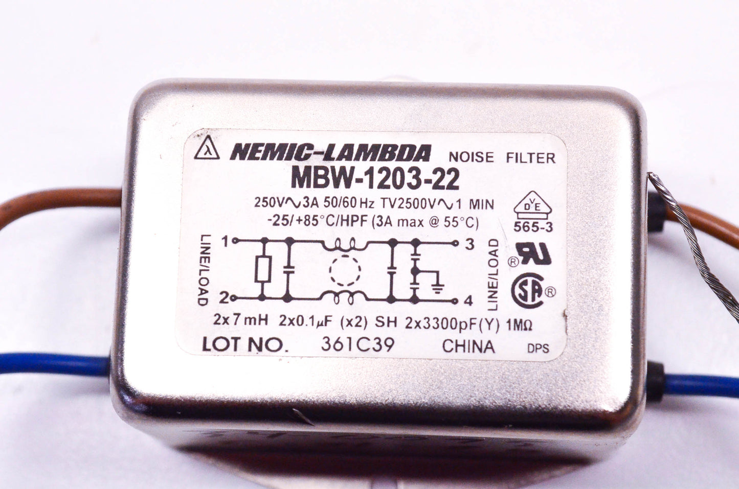 Nemic-Lambda MBW-1203-22 Noise Filter 250V~3A 50/60Hz NOS