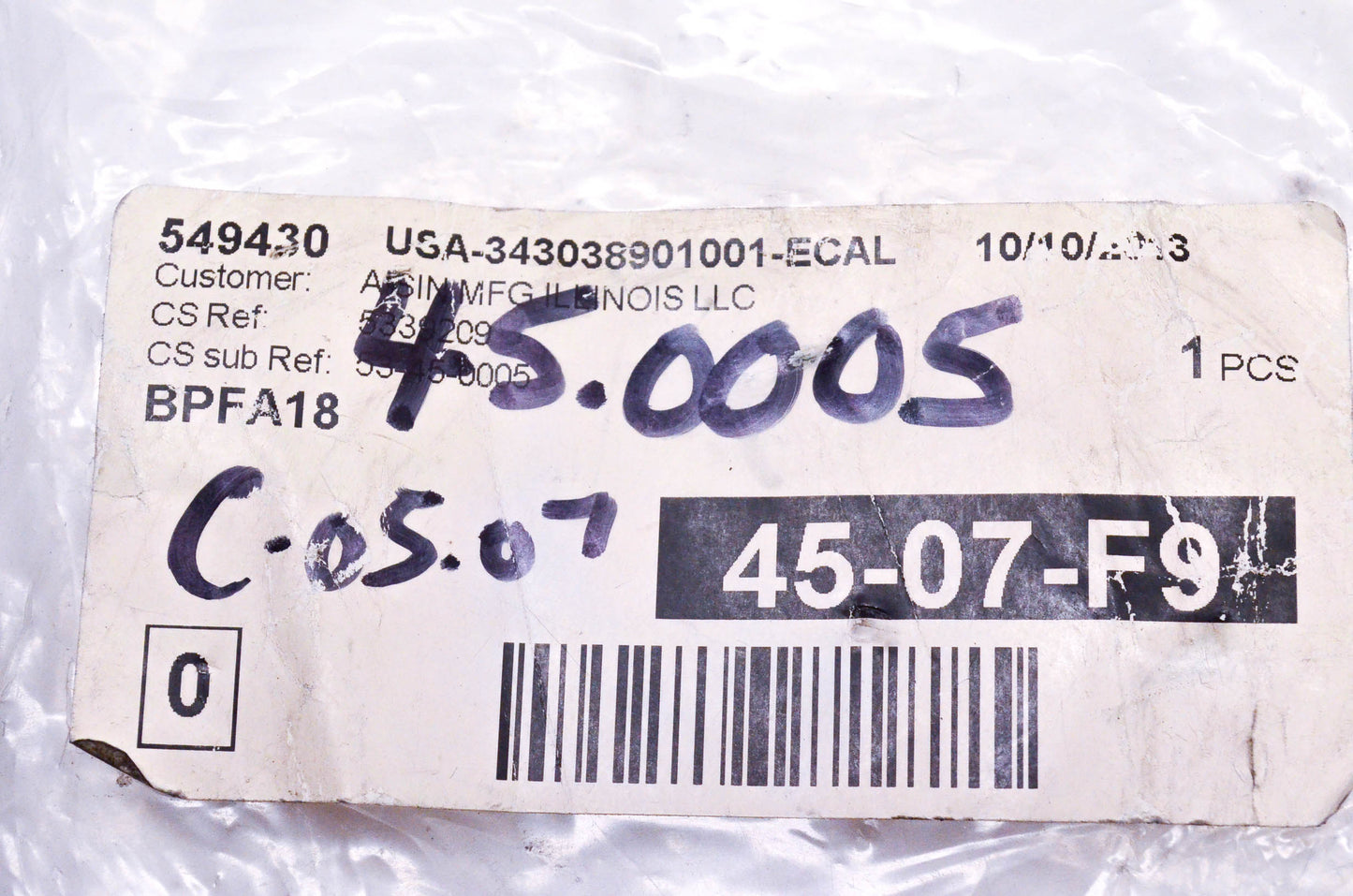 Misumi BPFA18, USA-343038901001-ECAL Floating Joint Backing Plate NOS