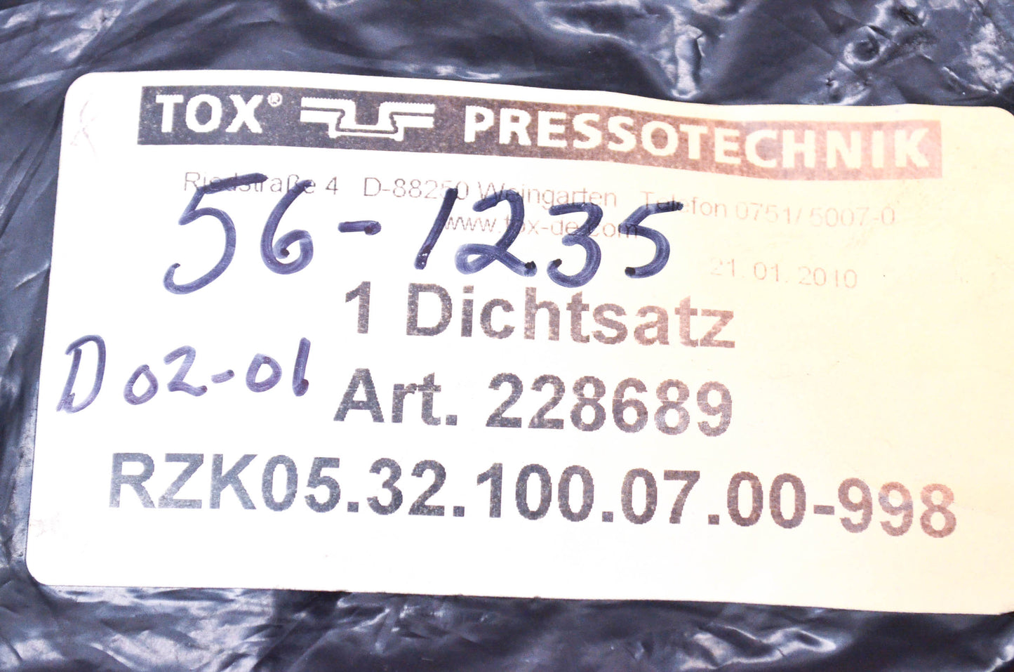 Tox Pressotechnik 228689, RZK05.32.100.07.00-998 Seal Kit NOS
