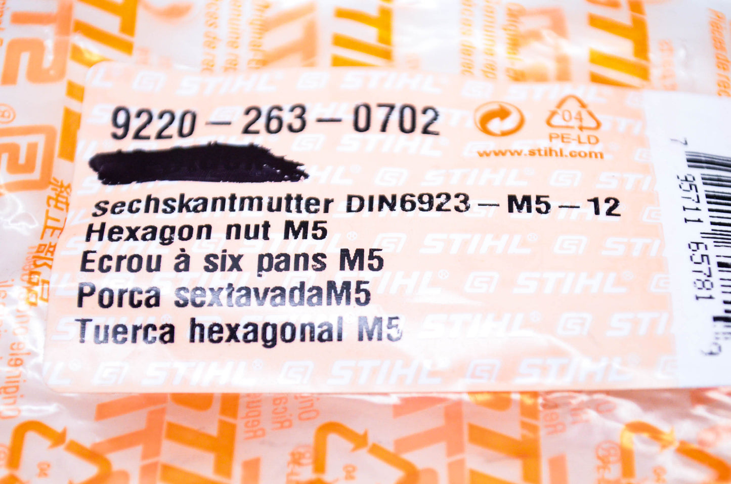 New OEM Stihl 9220-263-0702 Hexagon Nut M5 NOS