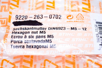 New OEM Stihl 9220-263-0702 Hexagon Nut M5 NOS