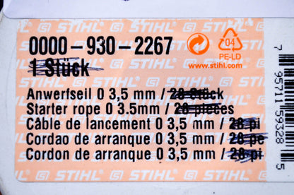 OEM Stihl 0000-930-2267 Starter Rope 3.5mm Partial Roll