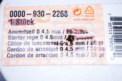 OEM Stihl 0000-930-2268 Starter Rope 4.5mm Partial Roll