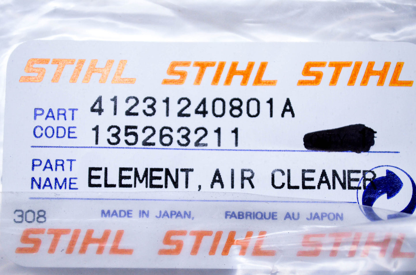 New OEM Stihl 4123-124-0801A, 4123-124-0801, LD02B02 Air Cleaner Element/Filter NOS
