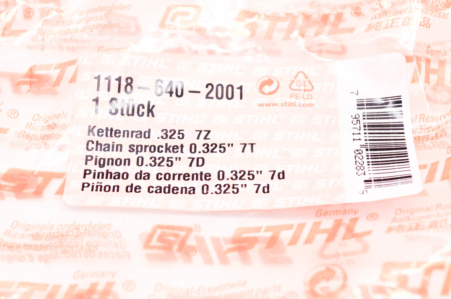 New OEM Stihl 1118-640-2001 Chain Sprocket .325" 7T NOS