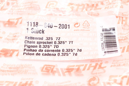 New OEM Stihl 1118-640-2001 Chain Sprocket .325" 7T NOS