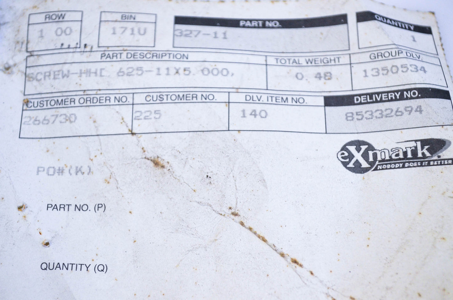 Exmark 327-11 Hex Head Screw NOS