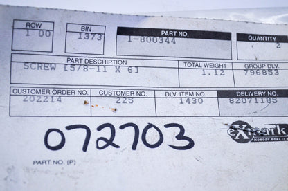 Exmark 1-800344, 72703 Laser Screw 5/8-11x6 NOS