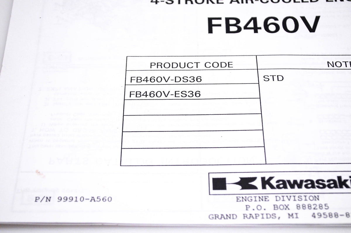 New OEM Kawasaki 99910-A560 FB460V Parts Catalog NOS