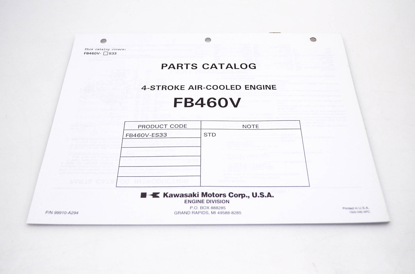 New OEM Kawasaki 99910-A294 FB460V Parts Catalog NOS