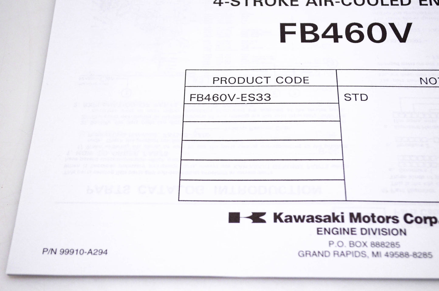 New OEM Kawasaki 99910-A294 FB460V Parts Catalog NOS