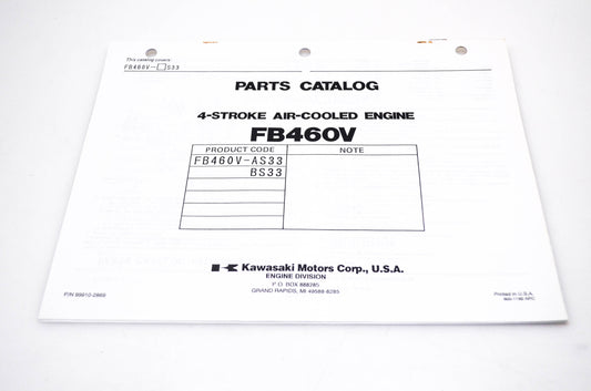 New OEM Kawasaki 99910-2869 FB460V Parts Catalog NOS