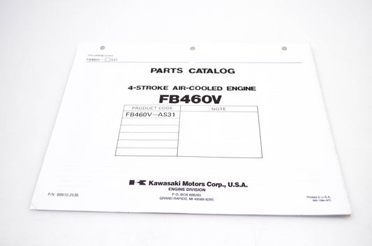 New OEM Kawasaki 99910-2536 FB460V Parts Catalog NOS
