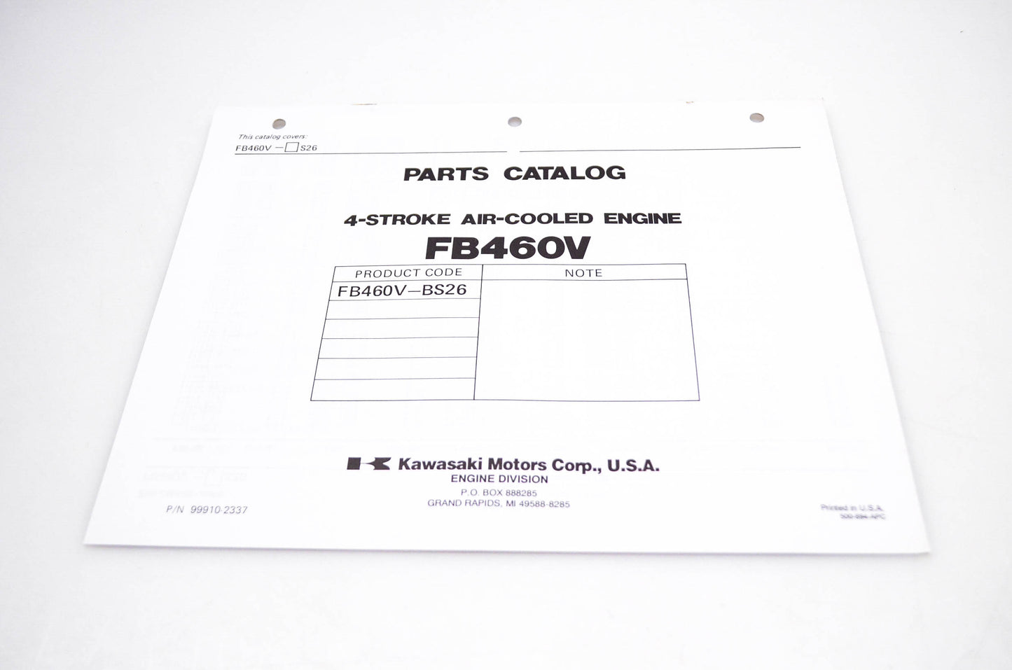 New OEM Kawasaki 99910-2337 FB460V Parts Catalog NOS