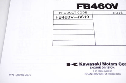 New OEM Kawasaki 99910-2673 FB460V Parts Catalog NOS