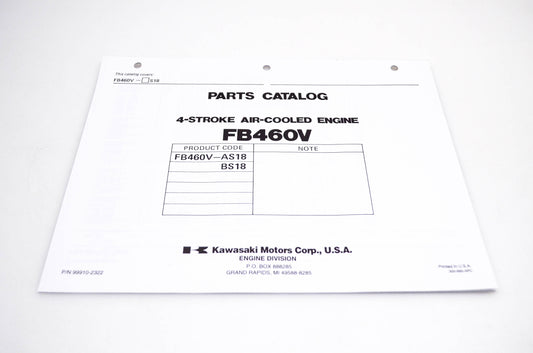 New OEM Kawasaki 99910-2322 FB460V Parts Catalog NOS
