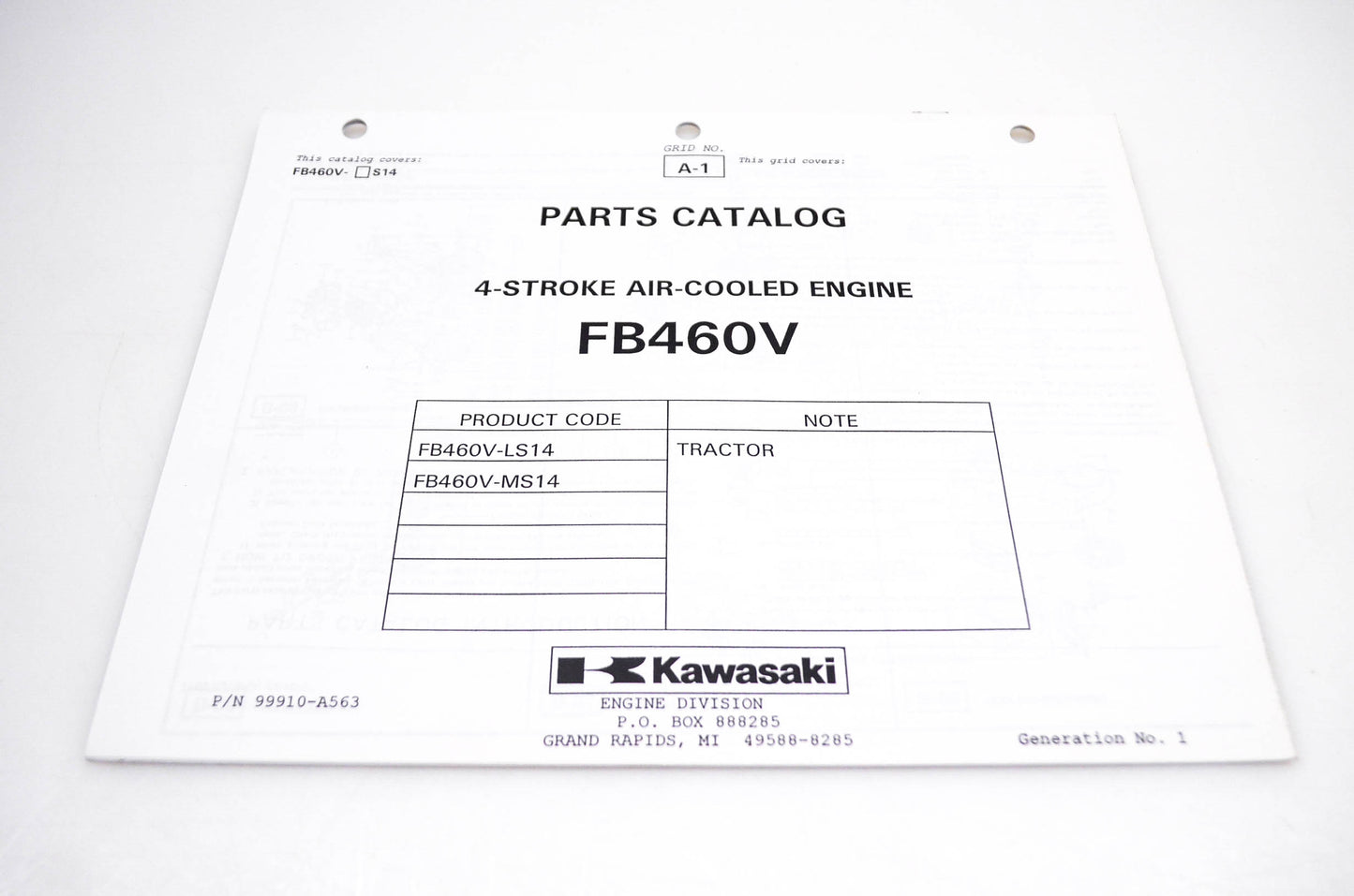 New OEM Kawasaki 99910-A563 FB460V Parts Catalog NOS