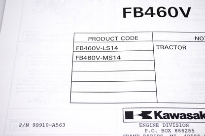 New OEM Kawasaki 99910-A563 FB460V Parts Catalog NOS