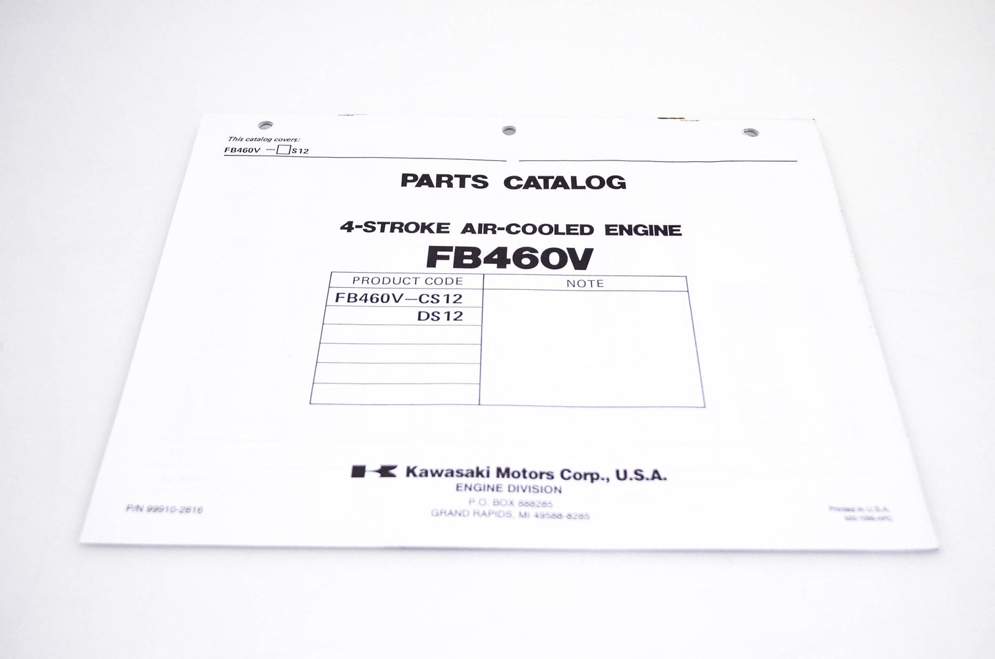 New OEM Kawasaki 99910-2816 FB460V Parts Catalog NOS