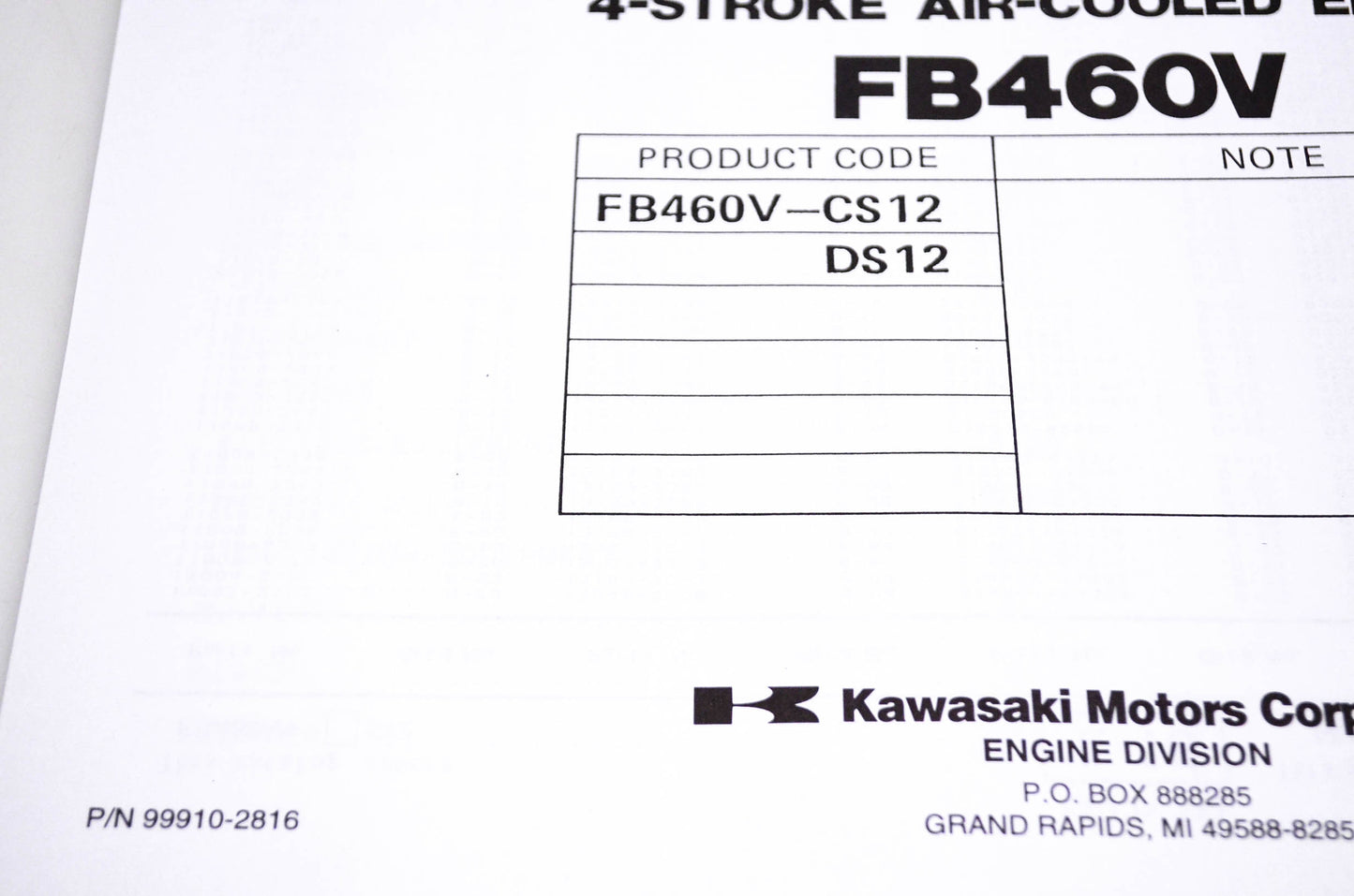 New OEM Kawasaki 99910-2816 FB460V Parts Catalog NOS