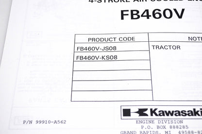 New OEM Kawasaki 99910-A562 FB460V Parts Catalog NOS