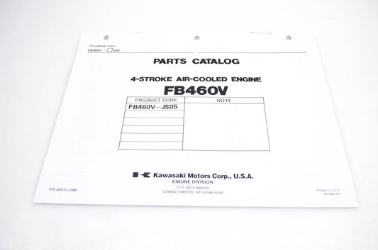 New OEM Kawasaki 99910-2386 FB460V Parts Catalog NOS