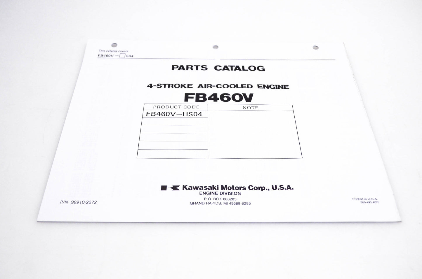 New OEM Kawasaki 99910-2372 FB460V Parts Catalog NOS