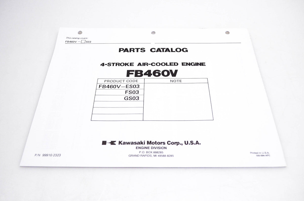 New OEM Kawasaki 99910-2323 FB460V Parts Catalog NOS