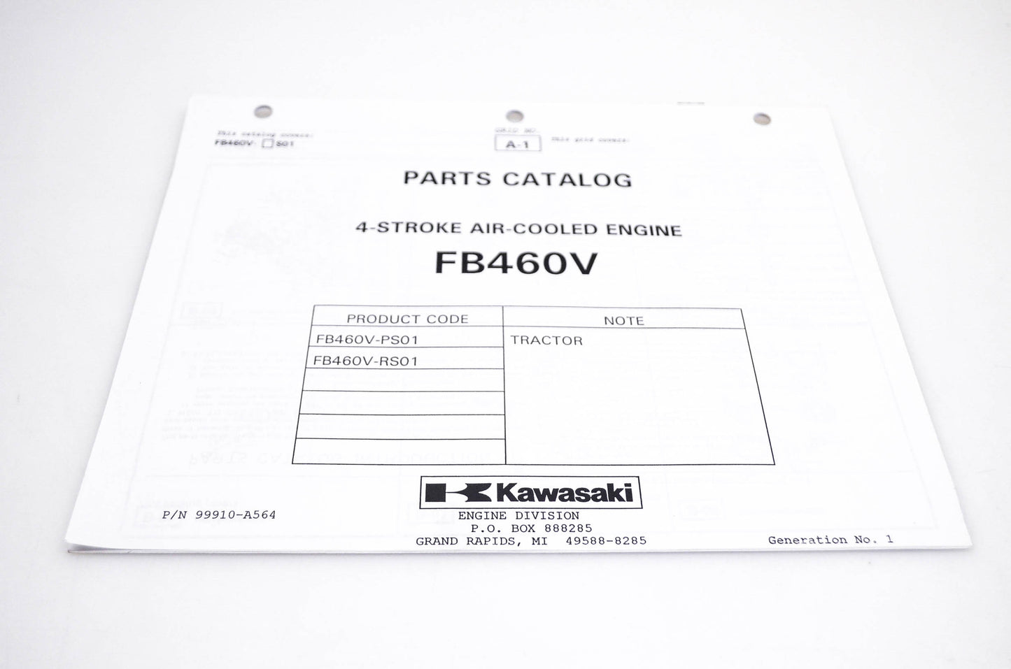 New OEM Kawasaki 99910-A564 FB460V Parts Catalog NOS