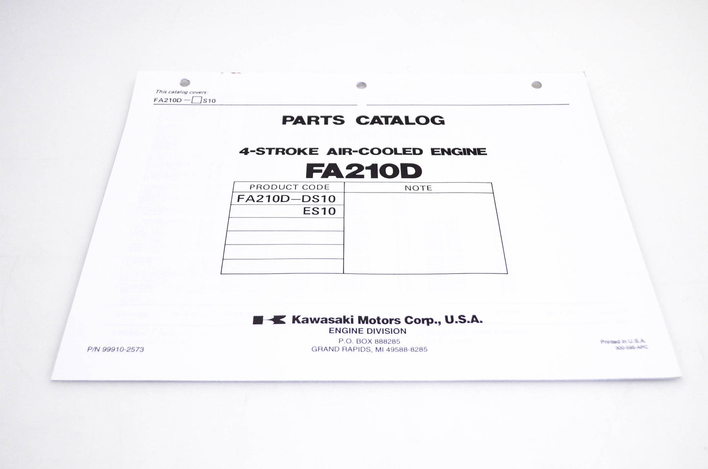 New OEM Kawasaki 99910-2573 FA210D Parts Catalog NOS