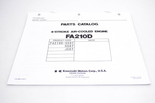 New OEM Kawasaki 99910-2910 FA210D Parts Catalog NOS