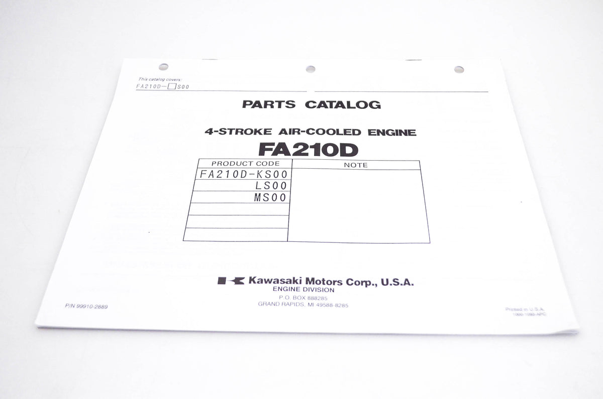 New OEM Kawasaki 99910-2889 FA210D Parts Catalog NOS