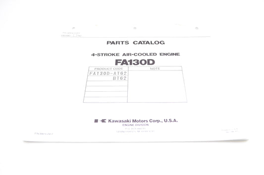 New OEM Kawasaki 99910-2917 FA130D Parts Catalog NOS