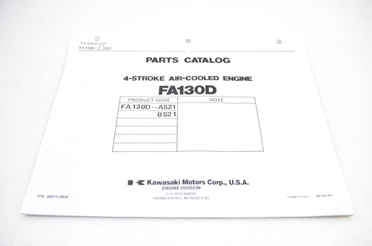 New OEM Kawasaki 99910-2804 FA130D Parts Catalog NOS
